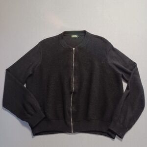 Monoprix Mens XL Full Zip Knit Cardigan Sweater Black Ribbed Textured Bomber
